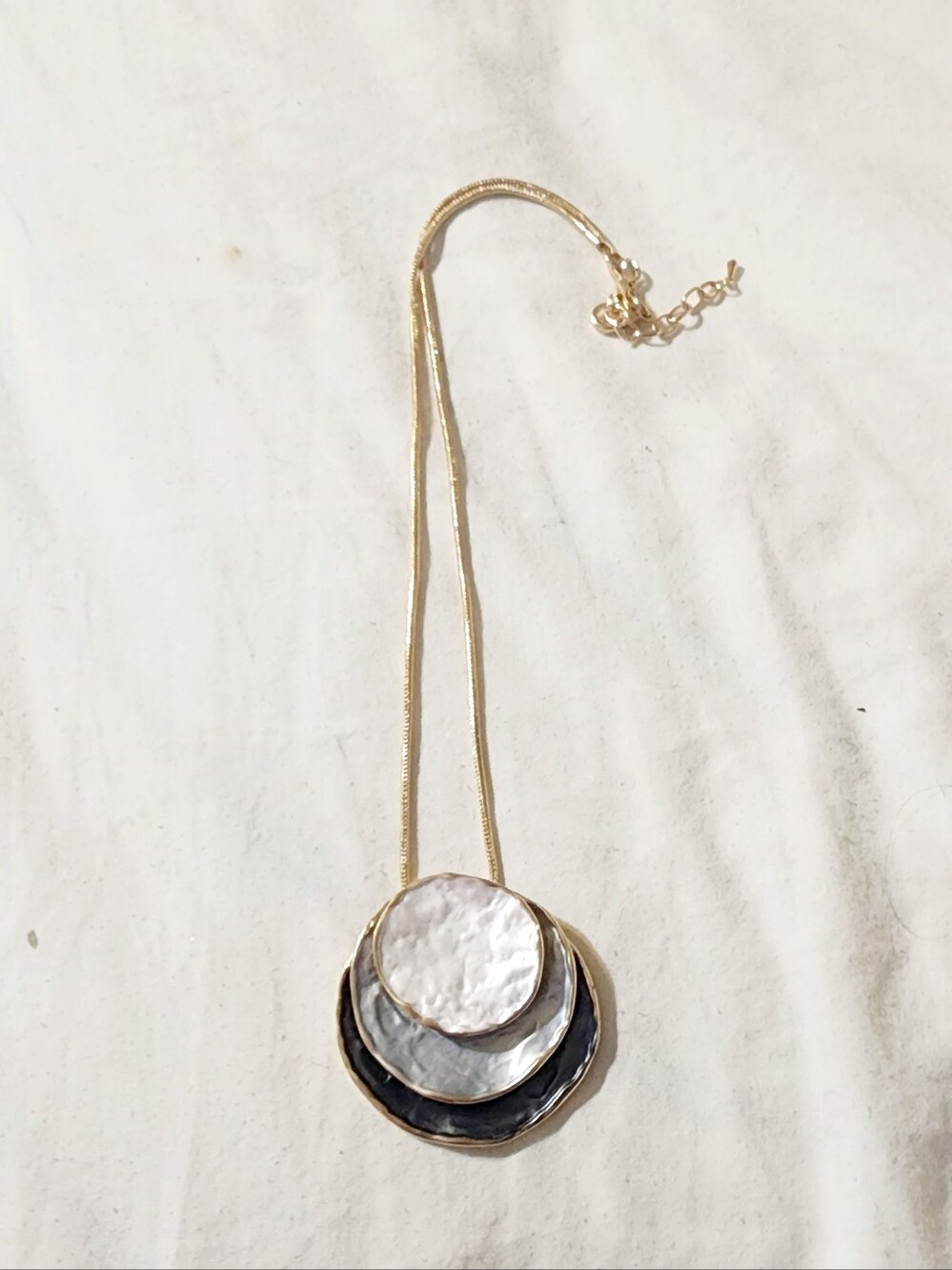 Gold-Tone Layered Disc Pendant Necklace - White and Black